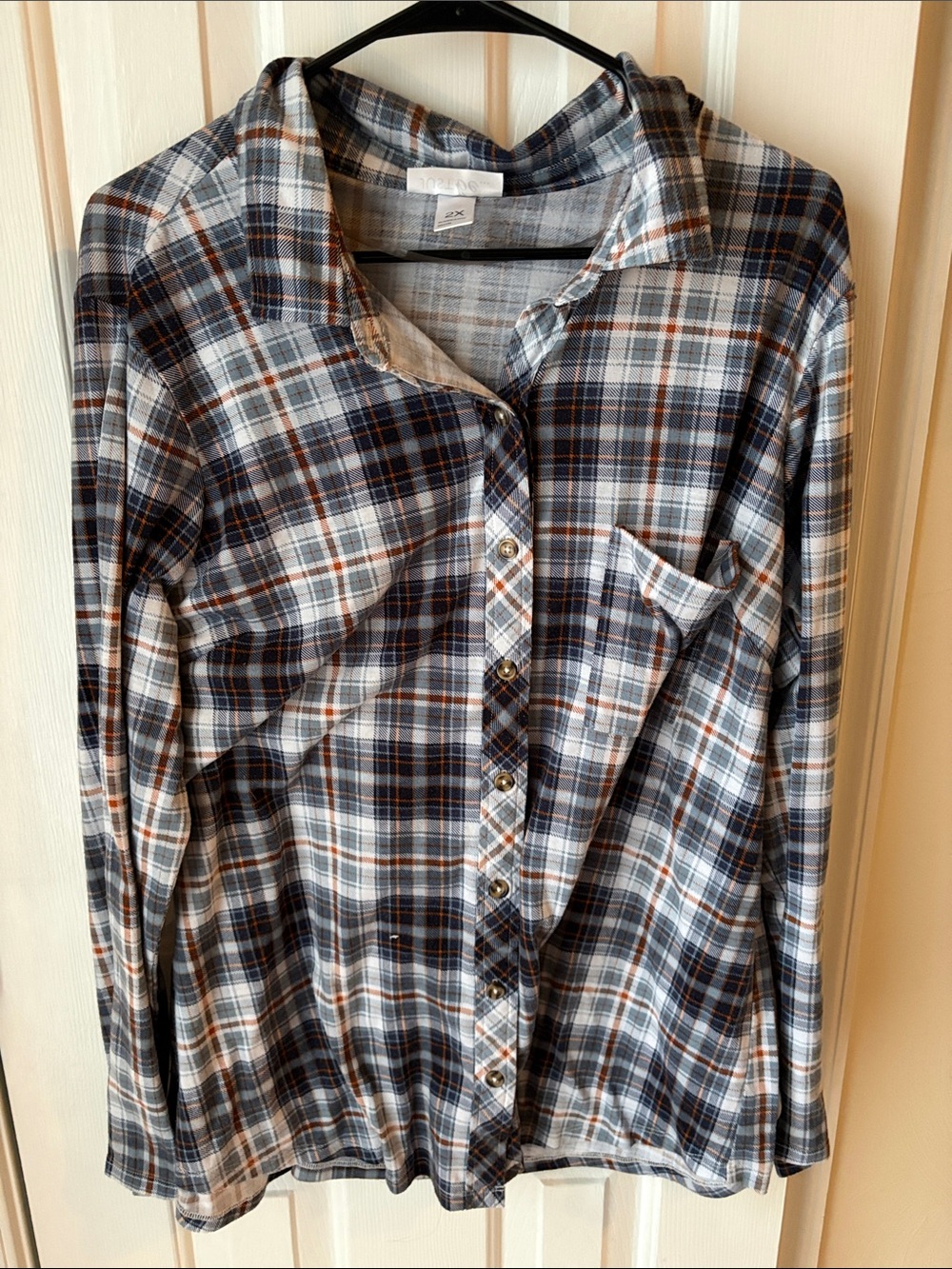 just be Plaid Button-Down Shirt in Blue, White & Brown